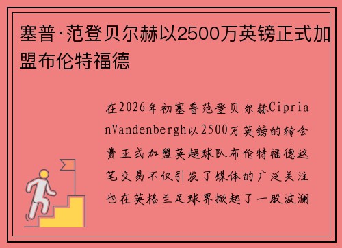 塞普·范登贝尔赫以2500万英镑正式加盟布伦特福德